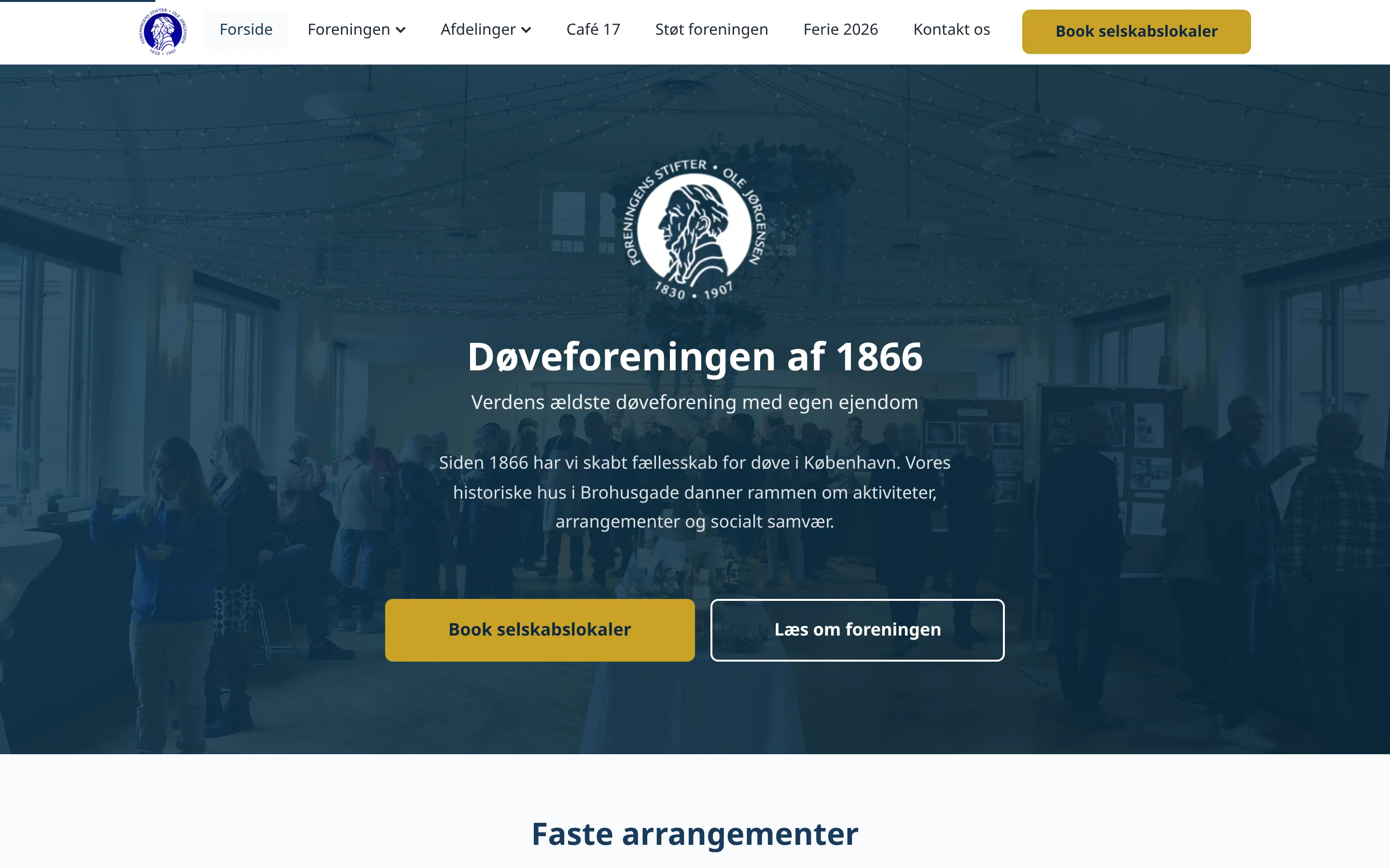Forside af df1866.dk med foreningens logo og hero